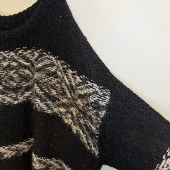 FREE PEOPLE Fair Isle Tunic Sweater Oversized High Low Alpaca Blend, Black | M/L - Picture 4 of 7